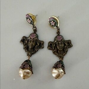 Art Nouveau-Inspired Pink & Pearl Drop Earrings